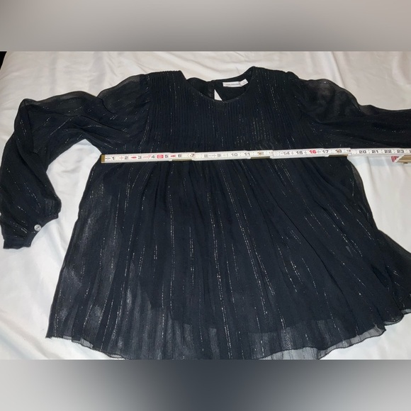 Unsubscribed black pintuck silk blouse with silver metallic accents - size 4/NWT - Picture 9 of 15